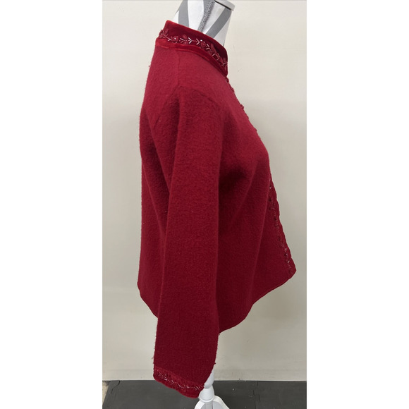 Vintage Alexandra Bartlett Wool Cardigan Red Embroidered Beaded Sweater Small FS - Picture 2 of 12